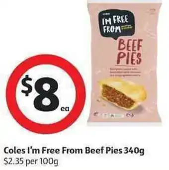 Coles Coles I'm Free From Beef Pies 340g offer