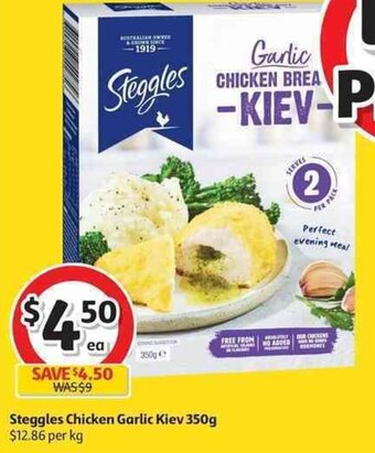Coles Steggles Chicken Garlic Kiev 350g offer