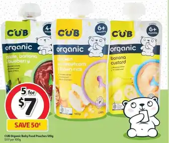 Coles CUB Organic Baby Food Pouches 120g offer