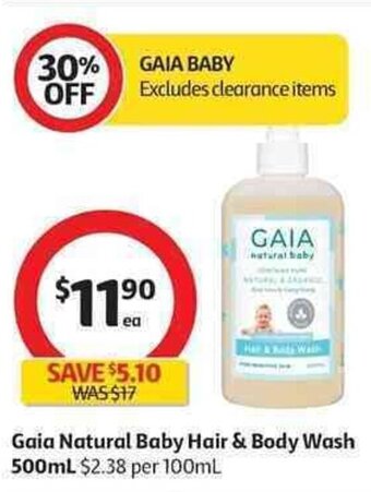 Coles Gaia Natural Baby Hair & Body Wash 500ml offer