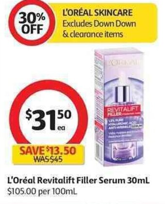Coles L'Oréal Revitalift Filler Serum 30ml offer