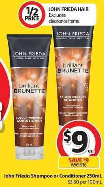Coles John Frieda Shampoo or Conditioner 250ml offer