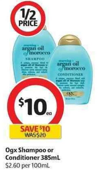 Coles OGX Shampoo or Conditioner 385ml offer