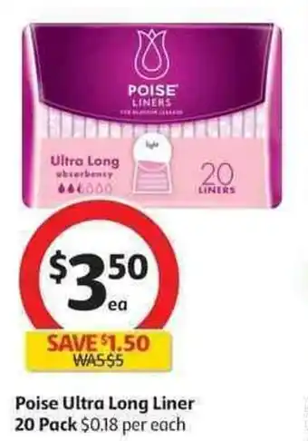 Coles Poise Ultra Long Liner 20 Pack offer