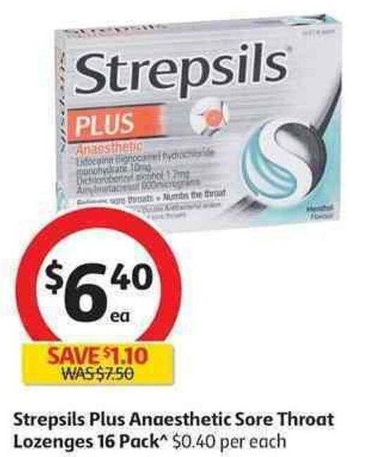 Strepsils Plus Anaesthetic Sore Throat Lozenges 16 Pack offer at Coles