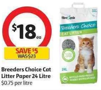 Coles Breeders Choice Cat Litter Paper 24 Litre offer