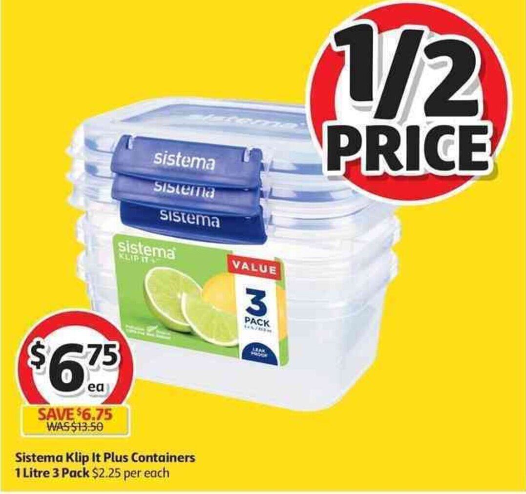 Sistema Klip It Plus Containers 1 Litre 3 Pack offer at Coles