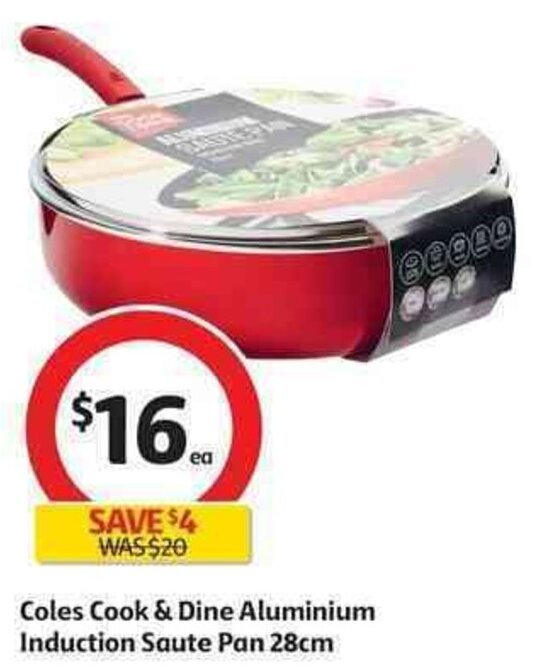 Coles Cook & Dine Aluminium Induction Saute Pan 28cm offer at Coles