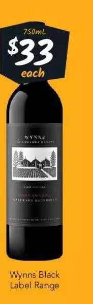 Cellarbrations Wynns black label range offer