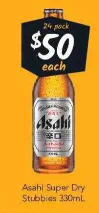 Cellarbrations Asahi super dry stubbies offer