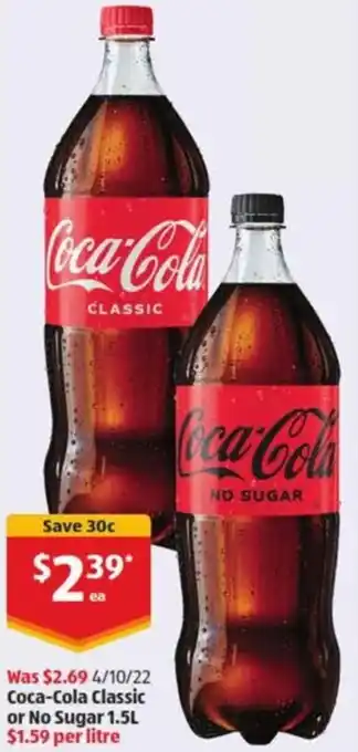 ALDI Coca-Cola Classic or No Sugar 1.5L offer