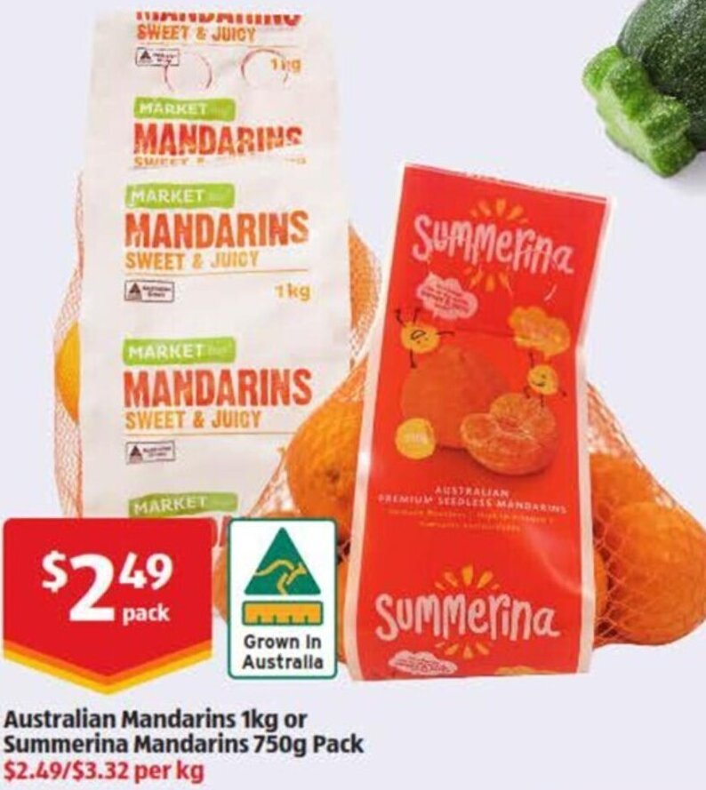 Australian Mandarins 1kg or Summerina Mandarins 750 g offer at ALDI