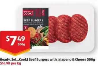 ALDI Ready, Set... Cook! Beef Burgers with Jalapeno & cheese 500 g offer