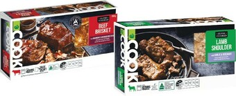 Woolworths Woolworths COOK Slow Cook Beef Brisket in a Bourbon Flavoured BBQ Sauce 700g or Woolworths COOK Slow Cook Butterflied Lamb Sh offer