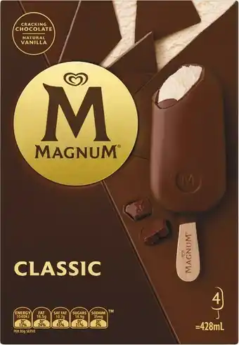 Streets Magnum Classic Sticks 360-428ml Pk 4-6 u2013 From the Freezer u2013 Excludes Magnum Luxe