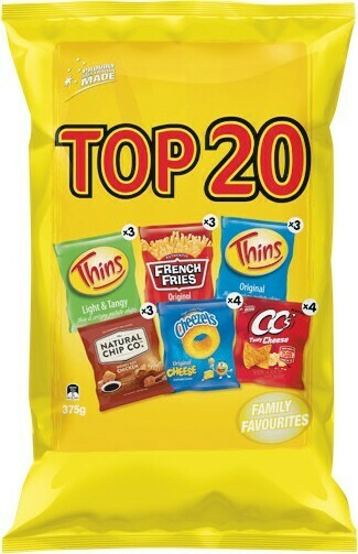 Woolworths Top 20 Variety Multipack Chips 375g Pk 20 offer