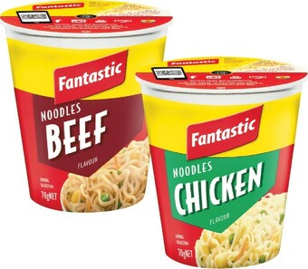 Woolworths Fantastic Noodles Cup or Bowl 70-85g offer