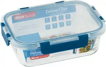 Woolworths Deluxe Clips Glass Oblong 1 Litre Clear/Blue offer