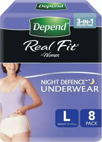 Woolworths Depend Real Fit Women Night Defence Underwear Pk 8 offer