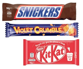 Coles Mars Medium Bars 35g-56g, Nestlé Medium Bars 35g-55g or Violet Crumble Bar 50g offer