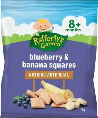 Coles Raffertyu2019s Garden Blueberry & Banana Squares 8m+ 16g offer