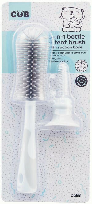 Coles CUB 2 In 1 Bottle & Teat Brush with Suction Base 1 Pack offer