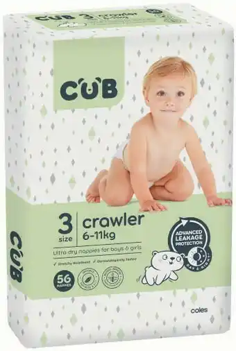 Coles CUB Nappies 40 Pack-56 Pack offer