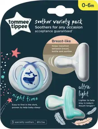 Coles Tommee Tippee Soother Variety Pack 0-6m 3 Pack offer
