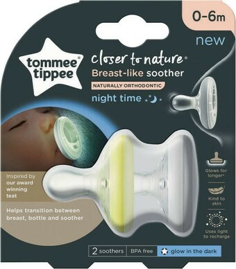 Tommee Tippee Closer to Nature Breast-like Soother Night Time 0-6m 2 Pack