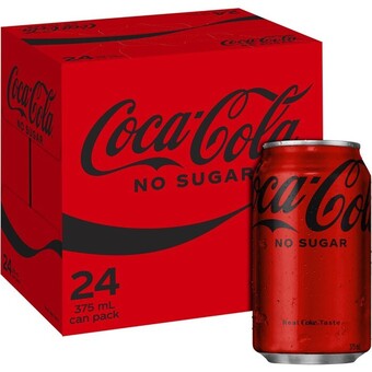 BIG W Coca cola no sugar soft drink cans 375ml x 24 pack offer