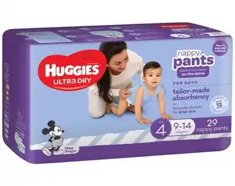 BIG W Huggies ultra dry nappy pants boys size 4 toddler (9-14kg) - 29 pack offer