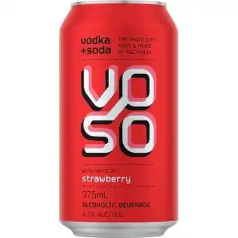 Dan Murphy's New voso flavoured vodka and soda stawberry can 375ml offer