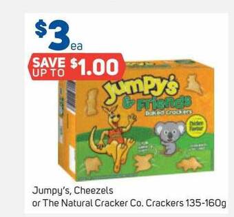 Jumpy's, cheezels or the natural cracker co. crackers 135-160g