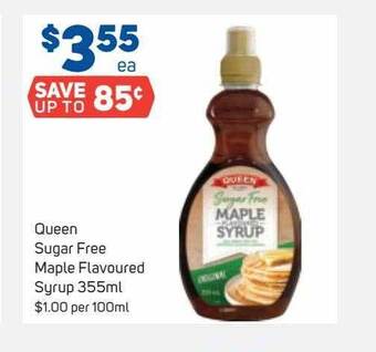 Foodland Queen sugar free maple flavoured syrup 355ml offer