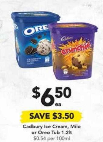 Drakes Cadbury ice cream, milo or oreo tub offer