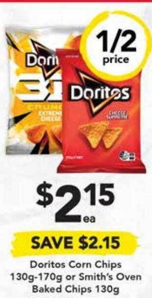 Drakes Doritos corn chips or smith's oven baked chips offer