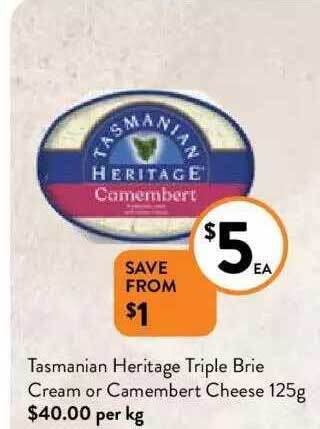 Foodworks Tasmanian heritage triple brie cream or camembert cheese offer