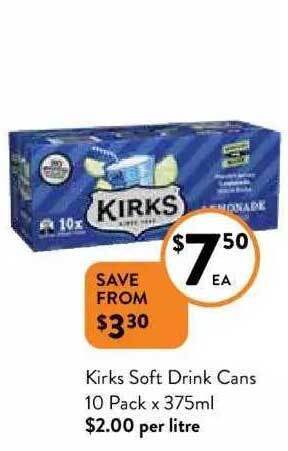 Foodworks Kirks soft drink cans offer