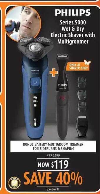 Shaver Shop Philips series 5000 wet & dry electric shaver with multigroomer offer