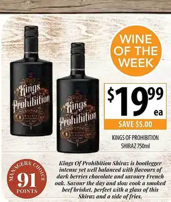 Supabarn Kings of prohibition shiraz offer