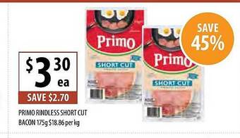Supabarn Primo rindless short cut bacon offer