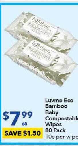Ritchies Luvme eco bamboo baby compostable wipes 80 pack offer