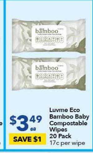 Ritchies Luvme eco bamboo baby compostable wipes 20 pack offer