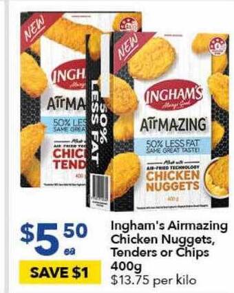 Ritchies Ingham's airmazing chicken nuggets, tenders or chips 400g offer