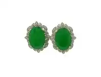 Bevilles Jewellery 9ct Yellow Gold Oval Green Jade & Diamond Earrings offer