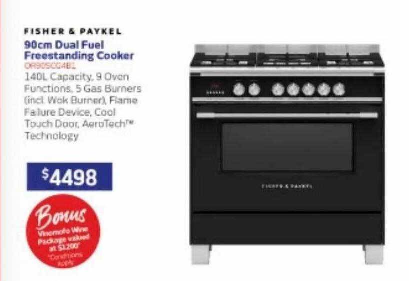 Fischer & paykel 90cm dual fuel freestanding cooker offer at Retravision