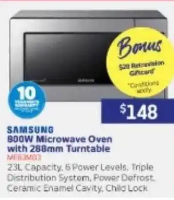 Retravision Samsung 800w microwave oven with 288mm turntable offer