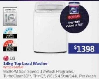 Retravision Lg 14kg top load washer offer