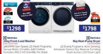 Retravision Electrolux 10kg front load washer or 9kg heat pump dryer offer