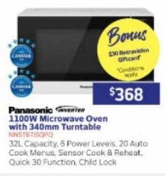 Retravision Panasonic 1100w microwave oven with 340mm turntable offer